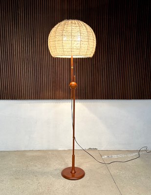 Large Height Adjustable Teak Floor Lamp with Brass Details & Woolen Lampshade from Temde Leuchten, 1960s-JP-1785594