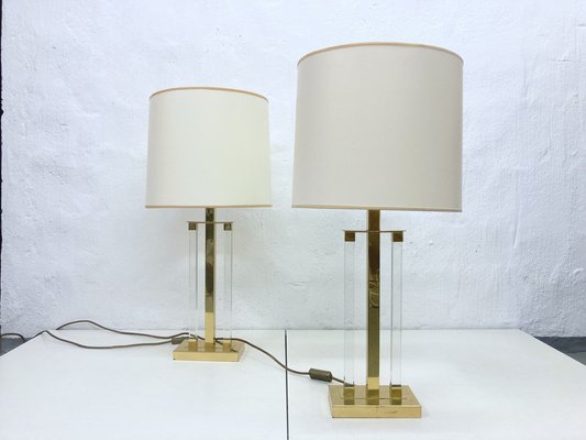 Large Hollywood Regency Table Lamps in Brass & Acrylic, 1970s, Set of 2-AET-1450801