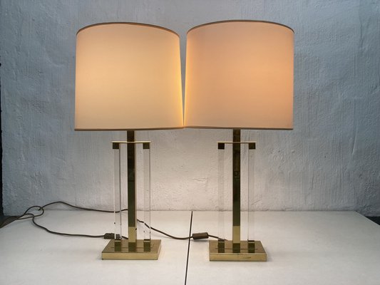 Large Hollywood Regency Table Lamps in Brass & Acrylic, 1970s, Set of 2-AET-1450801