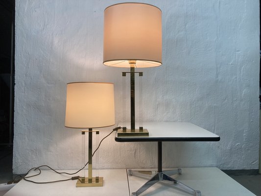 Large Hollywood Regency Table Lamps in Brass & Acrylic, 1970s, Set of 2-AET-1450801