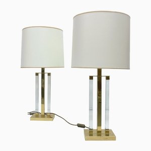 Large Hollywood Regency Table Lamps in Brass & Acrylic, 1970s, Set of 2-AET-1450801