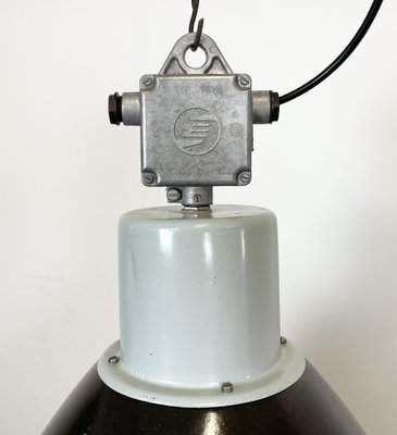 Large Industrial Black Enamel Factory Ceiling Lamp with Glass Cover from Elektrosvit, 1960s-CGF-1233925