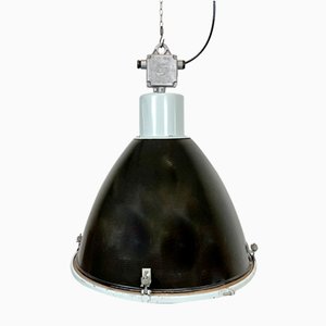 Large Industrial Black Enamel Factory Ceiling Lamp with Glass Cover from Elektrosvit, 1960s-CGF-1233925