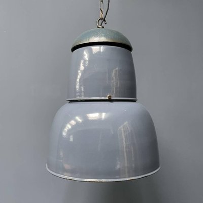 Large Industrial Blue-Gray Enamel Hanging Lamp, 1940s-NPL-1817020