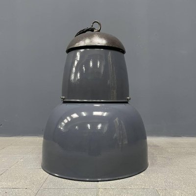 Large Industrial Blue-Gray Enamel Hanging Lamp, 1940s-NPL-1817026