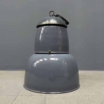 Large Industrial Blue-Gray Enamel Hanging Lamp, 1940s-NPL-1817020