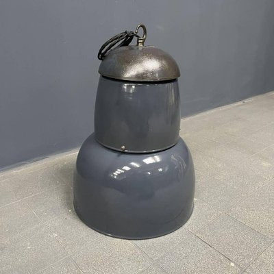 Large Industrial Blue-Gray Enamel Hanging Lamp, 1940s-NPL-1817026