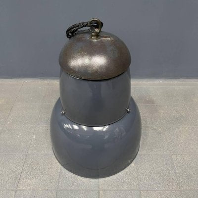 Large Industrial Blue-Gray Enamel Hanging Lamp, 1940s-NPL-1817026