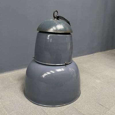 Large Industrial Blue-Gray Enamel Hanging Lamp, 1940s-NPL-1817020