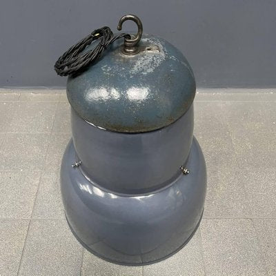 Large Industrial Blue-Gray Enamel Hanging Lamp, 1940s-NPL-1817020