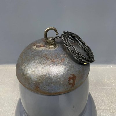 Large Industrial Blue-Gray Enamel Hanging Lamp, 1940s-NPL-1817026