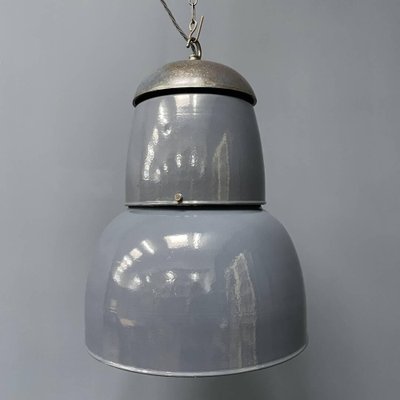 Large Industrial Blue-Gray Enamel Hanging Lamp, 1940s-NPL-1817026