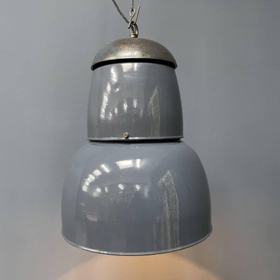 Large Industrial Blue-Gray Enamel Hanging Lamp, 1940s-NPL-1817026