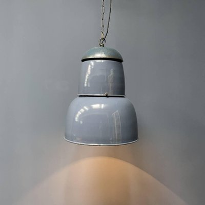 Large Industrial Blue-Gray Enamel Hanging Lamp, 1940s-NPL-1817020