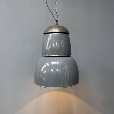 Large Industrial Blue-Gray Enamel Hanging Lamp, 1940s-NPL-1817026