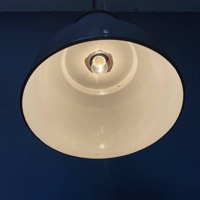 Large Industrial Blue-Gray Enamel Hanging Lamp, 1940s-NPL-1817026