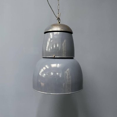 Large Industrial Blue-Gray Enamel Hanging Lamp, 1940s-NPL-1817026