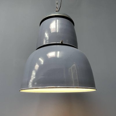 Large Industrial Blue-Gray Enamel Hanging Lamp, 1940s-NPL-1817020