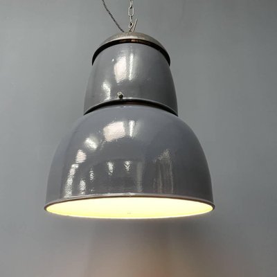 Large Industrial Blue-Gray Enamel Hanging Lamp, 1940s-NPL-1817026