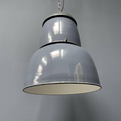 Large Industrial Blue-Gray Enamel Hanging Lamp, 1940s-NPL-1817020