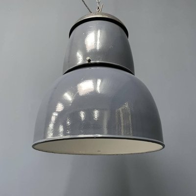 Large Industrial Blue-Gray Enamel Hanging Lamp, 1940s-NPL-1817026