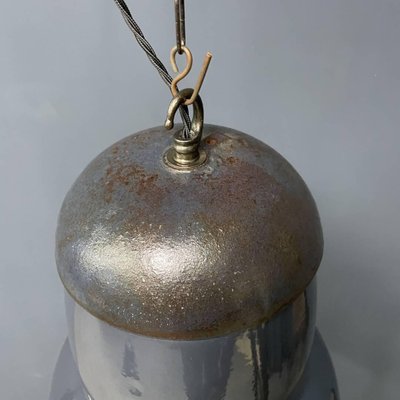 Large Industrial Blue-Gray Enamel Hanging Lamp, 1940s-NPL-1817026