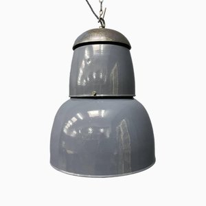 Large Industrial Blue-Gray Enamel Hanging Lamp, 1940s-NPL-1817026