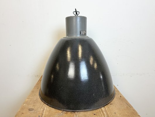 Large Industrial Dark Grey Enamel Factory Lamp from Elektrosvit, 1960s-CGF-1733965