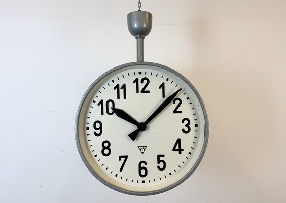 Large Industrial Double Sided Railway or Factory Clock from Pragotron, 1950s-CGF-1767437