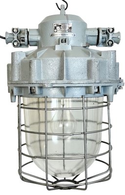 Large Industrial Grey Bunker Light with Iron Cage from Elektrosvit, 1970s-CGF-1731836