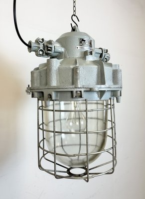 Large Industrial Grey Bunker Light with Iron Cage from Elektrosvit, 1970s-CGF-1731836