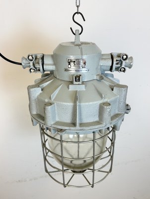 Large Industrial Grey Bunker Light with Iron Cage from Elektrosvit, 1970s-CGF-1731836