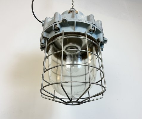 Large Industrial Grey Bunker Light with Iron Cage from Elektrosvit, 1970s-CGF-1731836