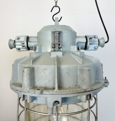 Large Industrial Grey Bunker Light with Iron Cage from Elektrosvit, 1970s-CGF-1731836