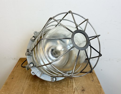 Large Industrial Grey Bunker Light with Iron Cage from Elektrosvit, 1970s-CGF-1731836