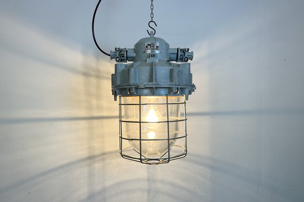 Large Industrial Grey Bunker Light with Iron Cage from Elektrosvit, 1970s-CGF-1731836