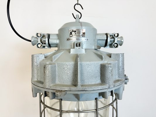 Large Industrial Grey Bunker Light with Iron Cage from Elektrosvit, 1970s-CGF-1731836