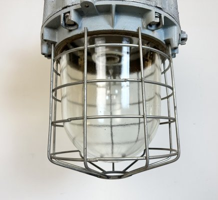 Large Industrial Grey Bunker Light with Iron Cage from Elektrosvit, 1970s-CGF-1731836