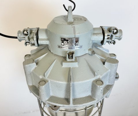 Large Industrial Grey Bunker Light with Iron Cage from Elektrosvit, 1970s-CGF-1731836