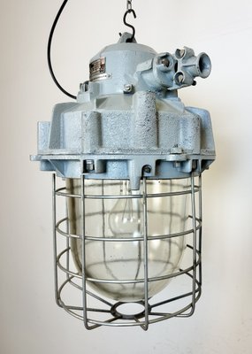 Large Industrial Grey Bunker Light with Iron Cage from Elektrosvit, 1970s-CGF-1731836