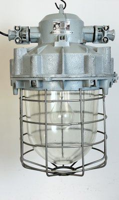 Large Industrial Grey Bunker Light with Iron Cage from Elektrosvit, 1970s-CGF-1731836