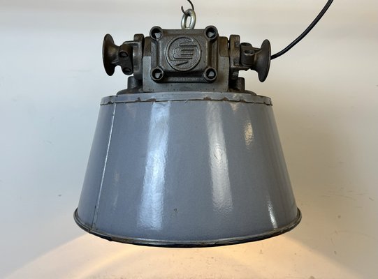 Large Industrial Grey Enamel and Cast Iron Pendant Light from Elektrosvit, 1960s-CGF-1792230