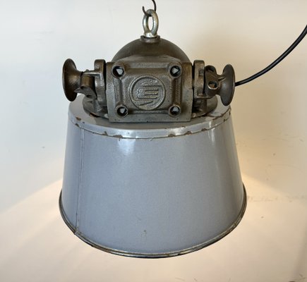 Large Industrial Grey Enamel and Cast Iron Pendant Light from Elektrosvit, 1960s-CGF-1792230