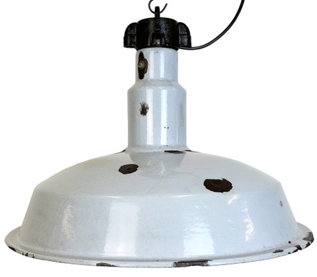 Large Industrial Grey Enamel Factory Lamp, 1950s-CGF-1731828