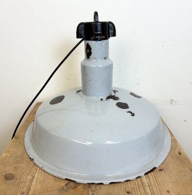 Large Industrial Grey Enamel Factory Lamp, 1950s-CGF-1731828