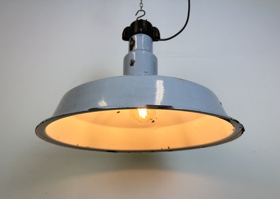 Large Industrial Grey Enamel Factory Lamp, 1950s-CGF-1731828