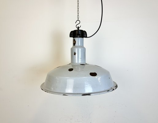 Large Industrial Grey Enamel Factory Lamp, 1950s-CGF-1731828