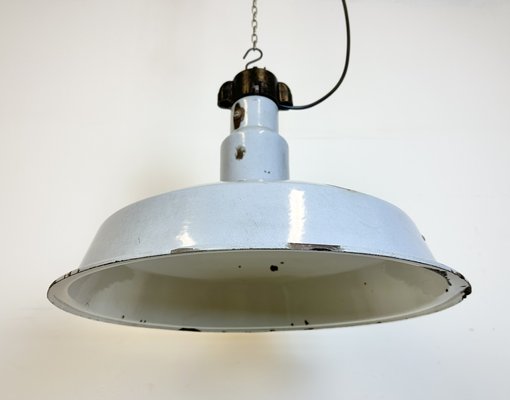 Large Industrial Grey Enamel Factory Lamp, 1950s-CGF-1731828