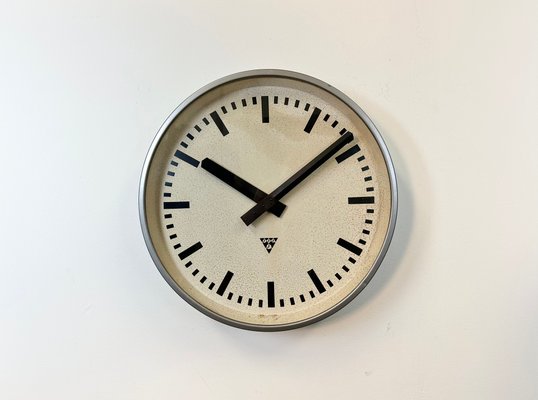 Large Industrial Grey Wall Clock from Pragotron, 1960s-CGF-1423041