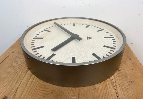 Large Industrial Grey Wall Clock from Pragotron, 1960s-CGF-1423041